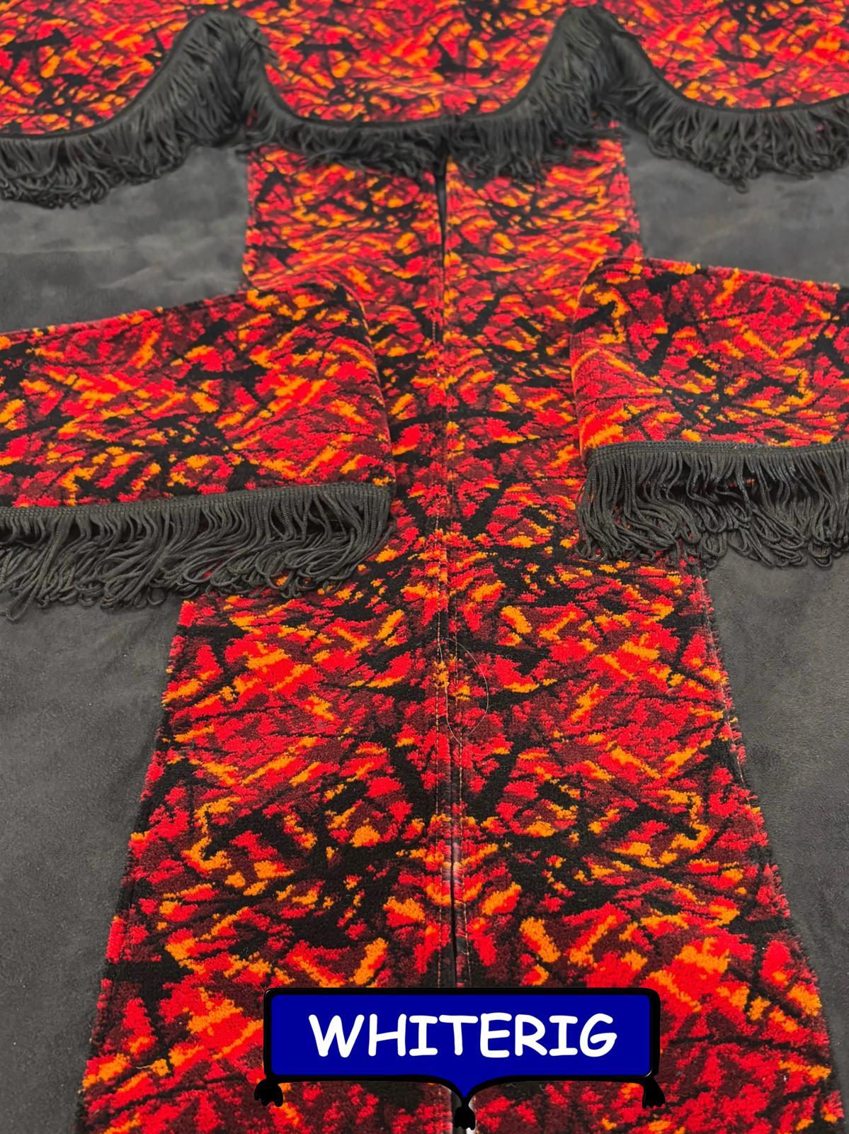 Black Faux Suede Truck Curtains with Red Danish Plush - NOW SOLD Whiterig Truck Curtains